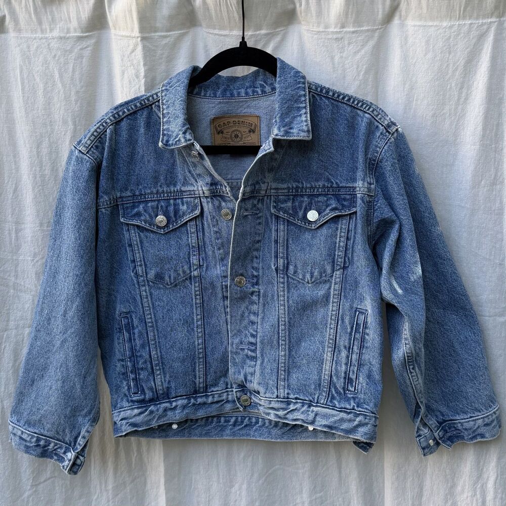 Vintage 90s Gap Kids Denim Trucker Jacket - Size Large (10-11) Medium Wash